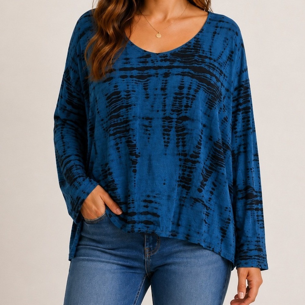 Bryn Walker Tie‎ Dye High Tunic Lagenlook Artsy Boho Career Office Minimalist
